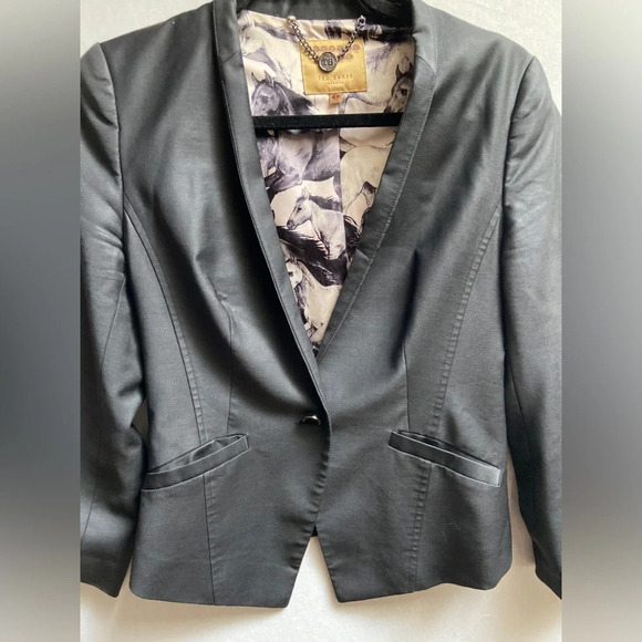 Ted Baker London Black fitted tailored one button wool blend blazer  Sz 1 - Picture 6 of 12